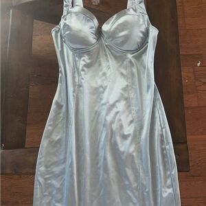iris Silver Satin Prom Dress